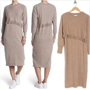 STITCHDROP Fringe 2 in 1 Sweater Dress Midi Fringe Branch Tan Size